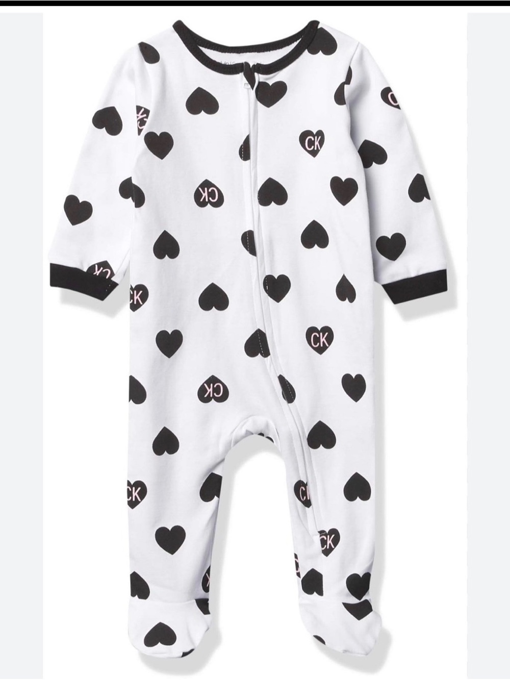 Calvin Klein Baby Girl White Footed One-Piece with Black Heart Print